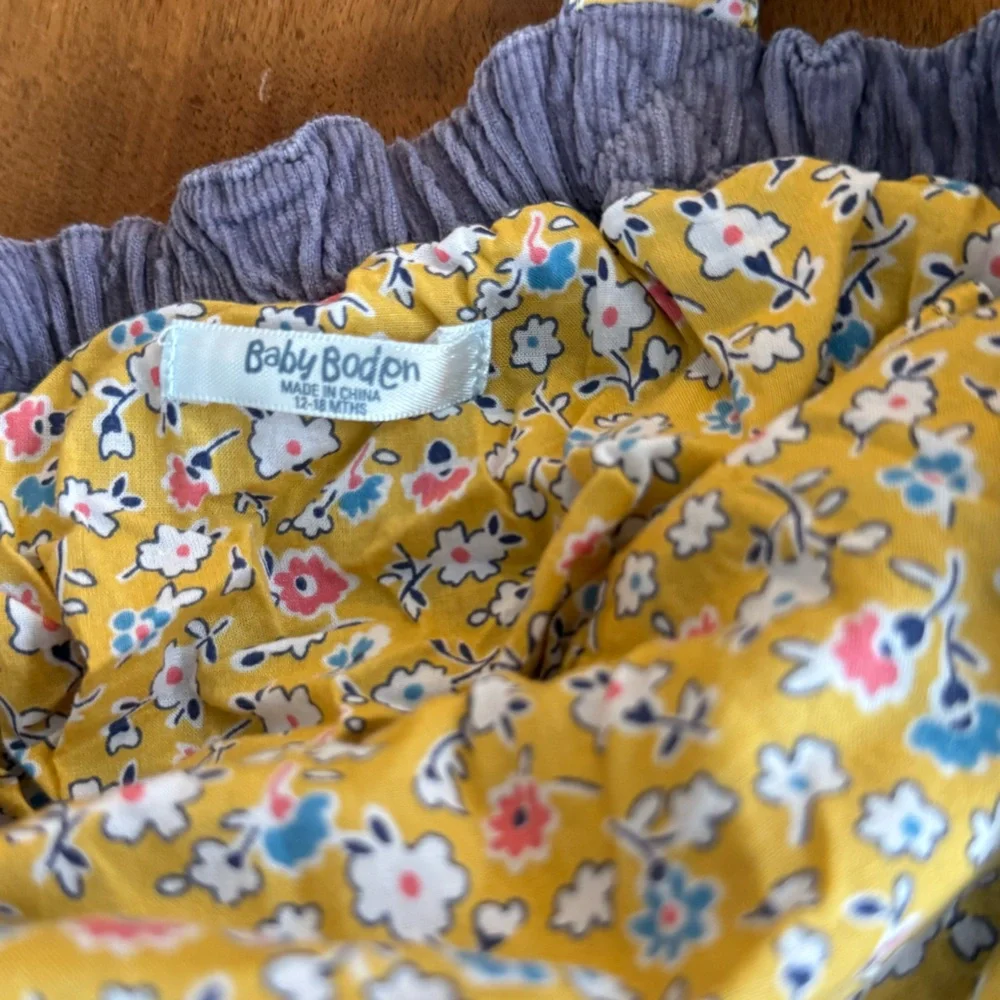 Baby Boden Elephant Appliqué Grey Corduroy‎ Jumper Dress Yellow Lining 12-18 mo